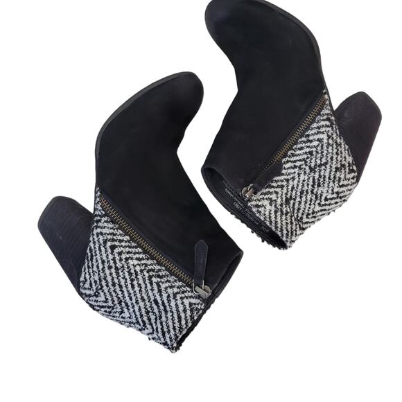 bp | Leather and Herringbone Knit Side Zip Heeled Ankle Trolley Booties - Picture 2 of 10